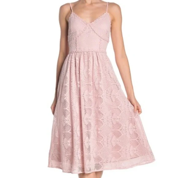 nsr floral lace midi dress NSR NWT Pink Lace Puff Sleeve Lace Midi Dress, Size Medium